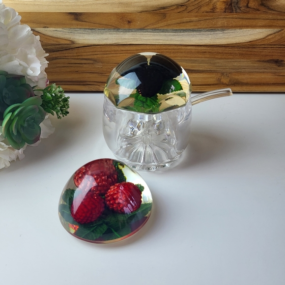 Vintage Jam Jar with 2 Lucite Lids, Blackberry and Raspberry, Plastic - Picture 3 of 9